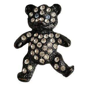 1928 Jewelry Co. Dark Silver Tone Clear Rhinestone Blue Eye Teddy Bear Pin